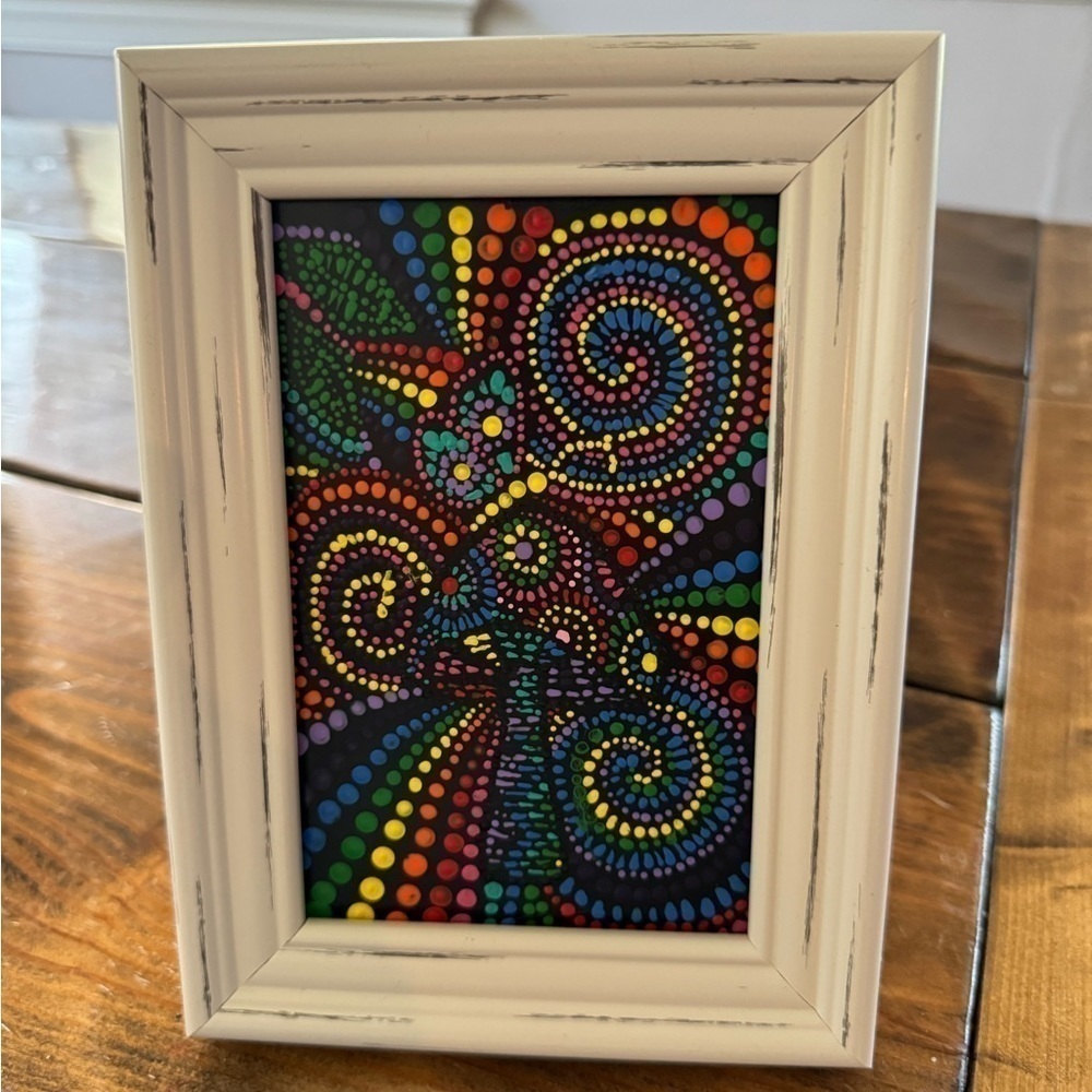 Adorable hand painted in dot mandala stryke mushrooms 🍄. Frame included